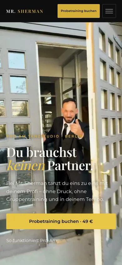 Öffentliche Startseite von Mr. Sherman in der mobilen Ansicht