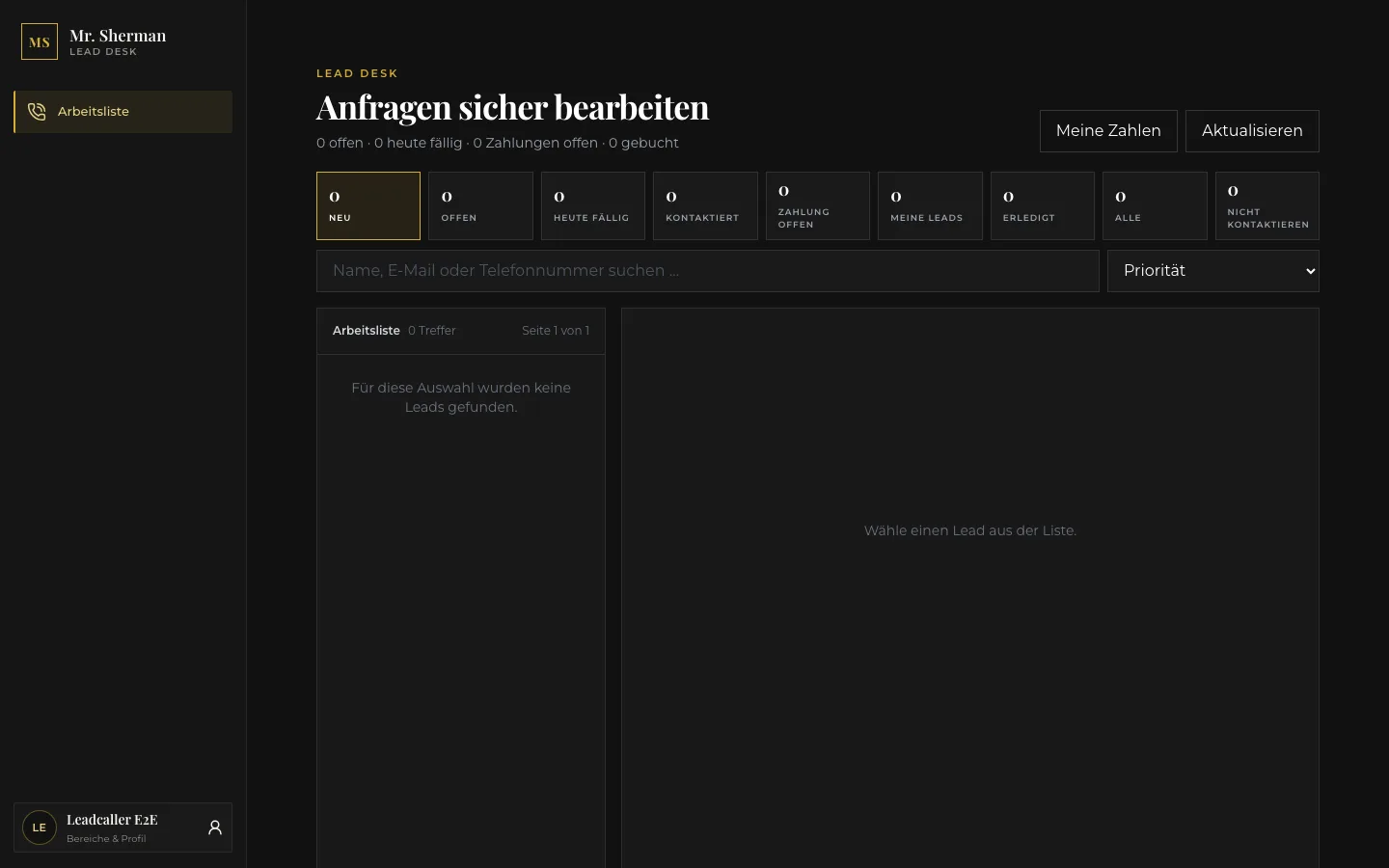 Demoansicht der Rückrufbearbeitung in der Sherman-Plattform