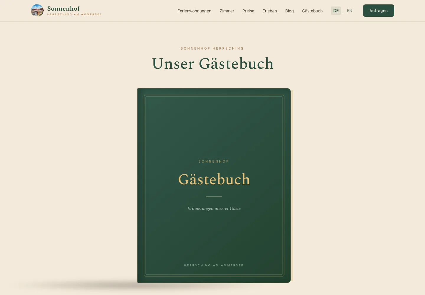 Einstieg in das digitale Gästebuch des Sonnenhofs