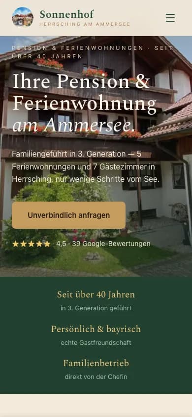 Aktuelle Sonnenhof-Startseite in der mobilen Ansicht
