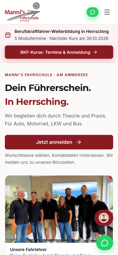 Startseite von Mannis Fahrschule am Handy