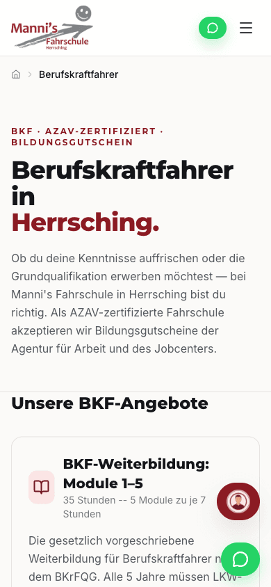 Die Seite zur Berufskraftfahrer-Weiterbildung bei Mannis Fahrschule