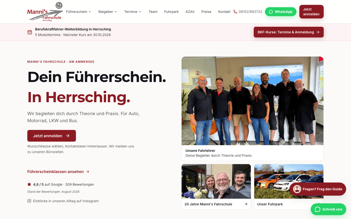 Die neue Website von Mannis Fahrschule